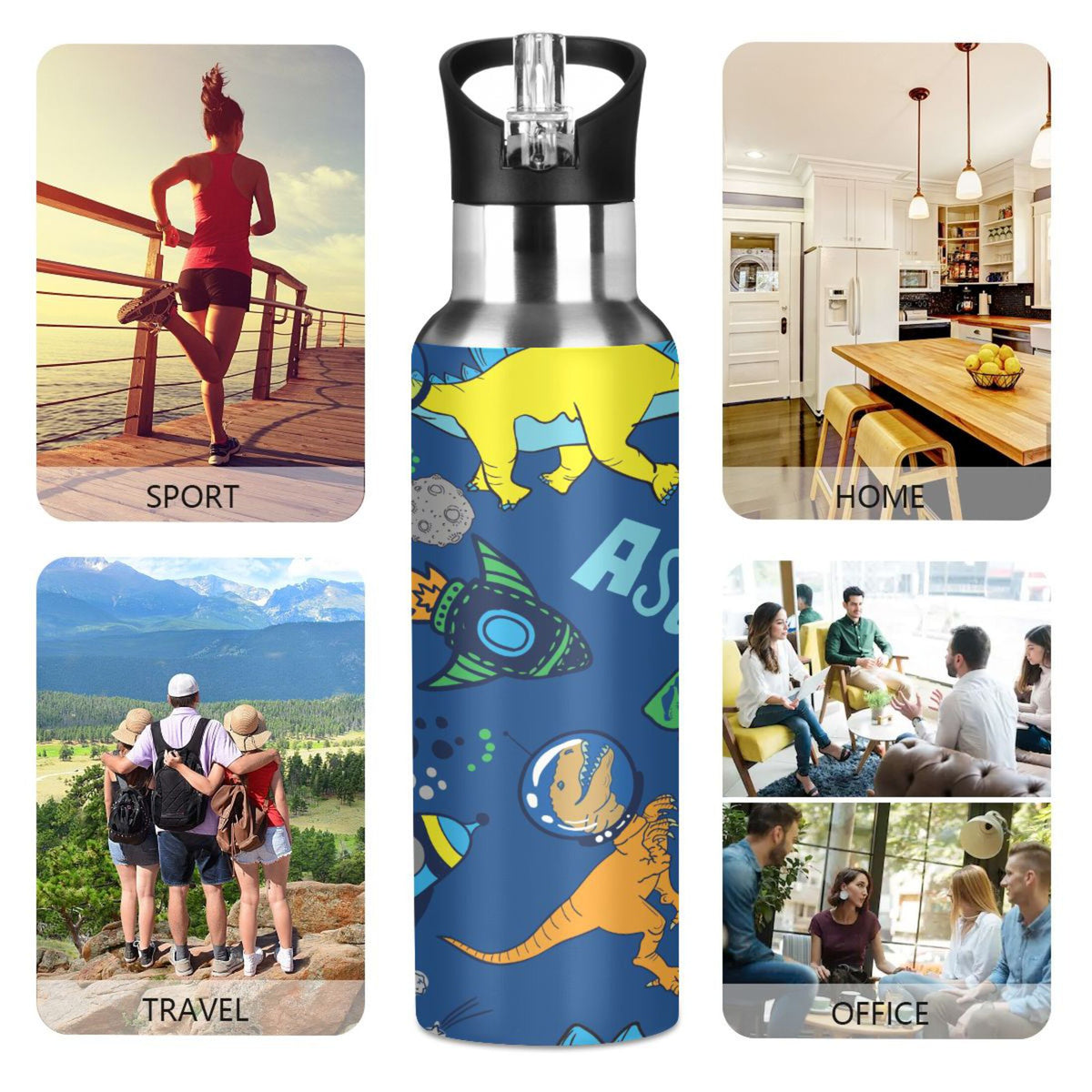 Stainless Steel Insulated Thermos Vacuum Flask Water Bottle with Straw Lid B56137