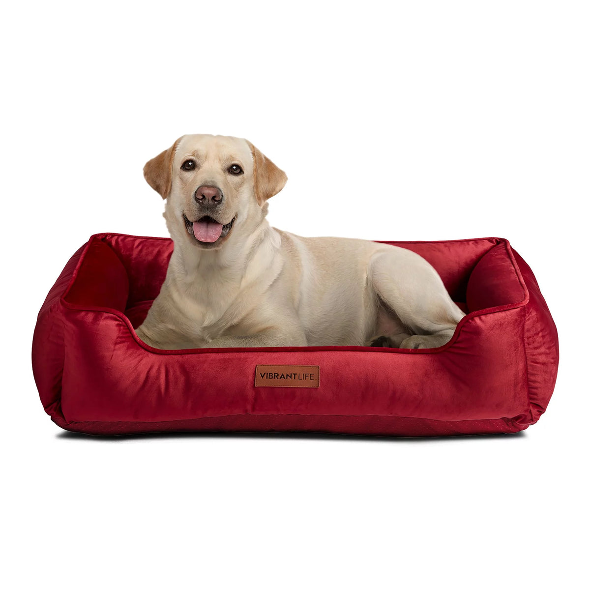 Faux Velvet Box Dog Bed Large Red 27" x 37" U704