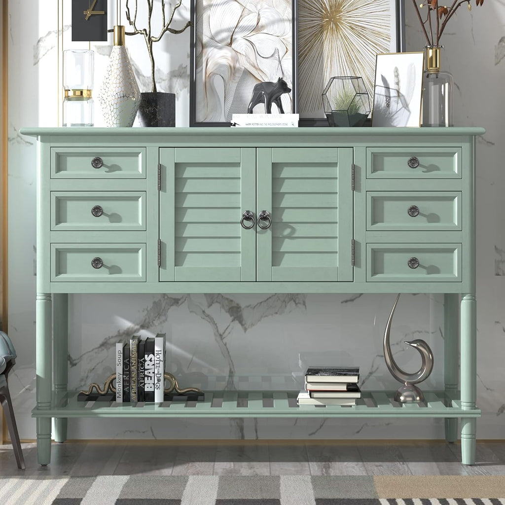 Light Green 6 Drawers Sideboard Cabinet with Bottom Shelf I61676
