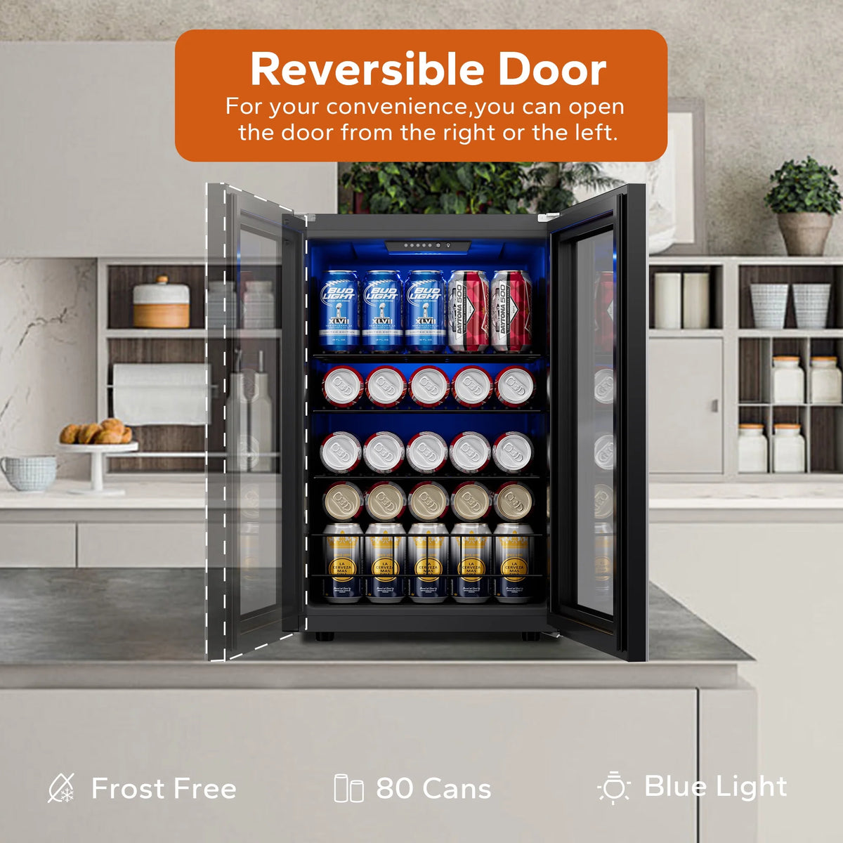 Beverage Refrigerator and Cooler 77 Can Mini Fridge with Glass Door N7273