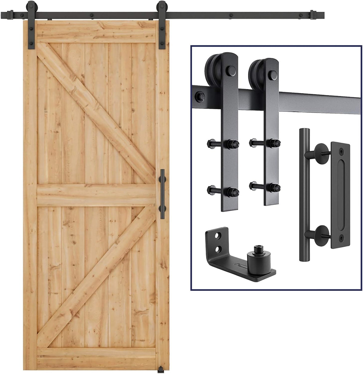 6.6 FT Heavy Duty Sliding Barn Door Hardware Kit, Black, Pack of 2 G897