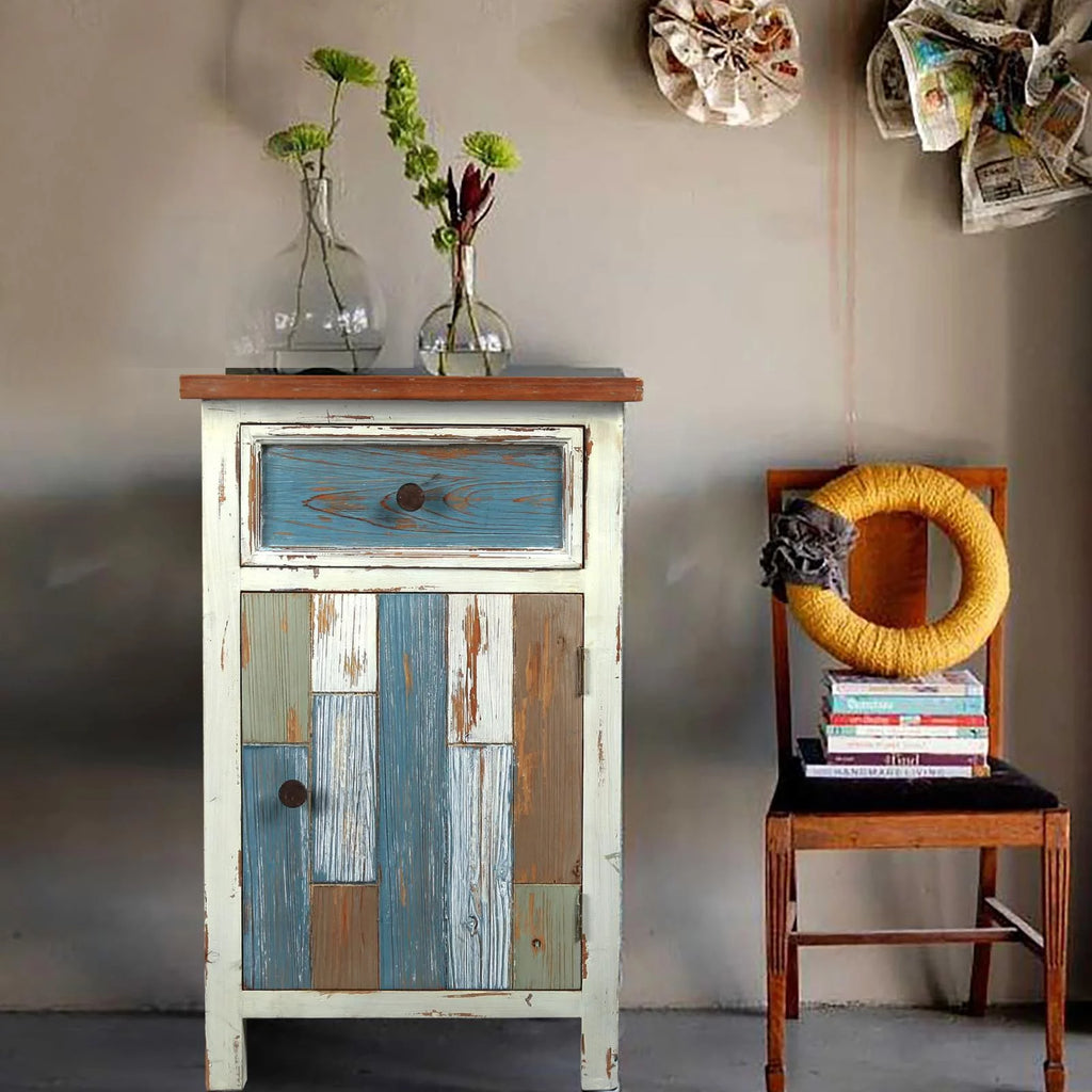Rustic Multi-Color Wood 1-Drawer 1-Door End Table A39227