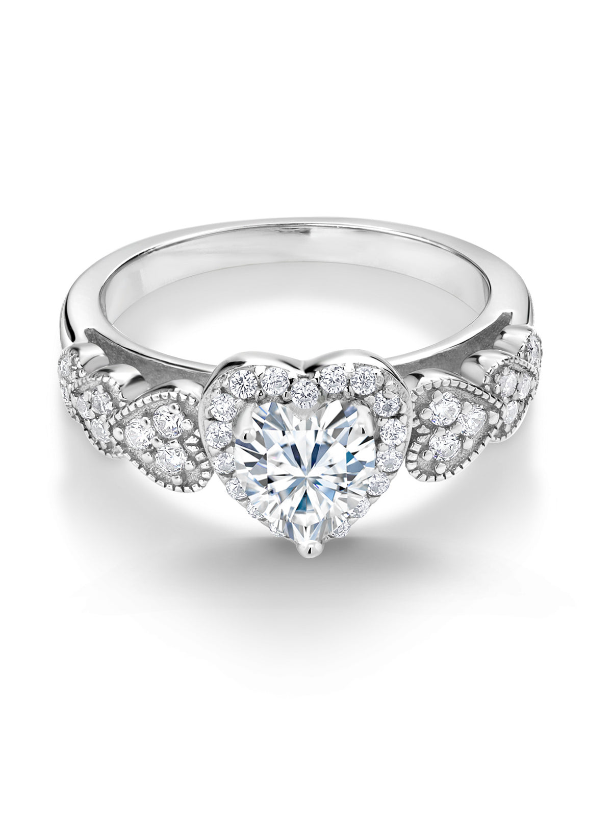 925 Sterling Silver White Moissanite Engagement Ring B68354