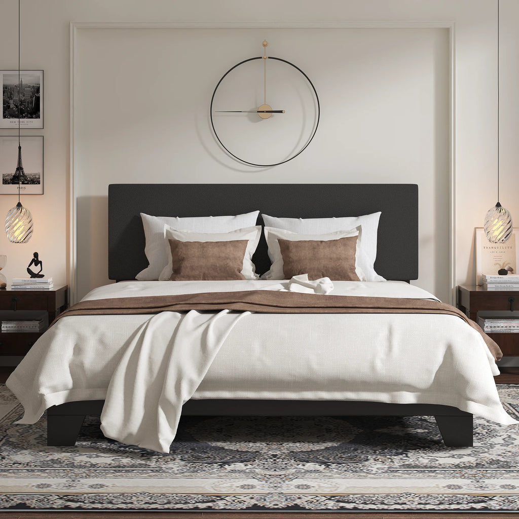 Queen Upholstered Platform Bed Frame with Adjustable Leather Headboard C79298