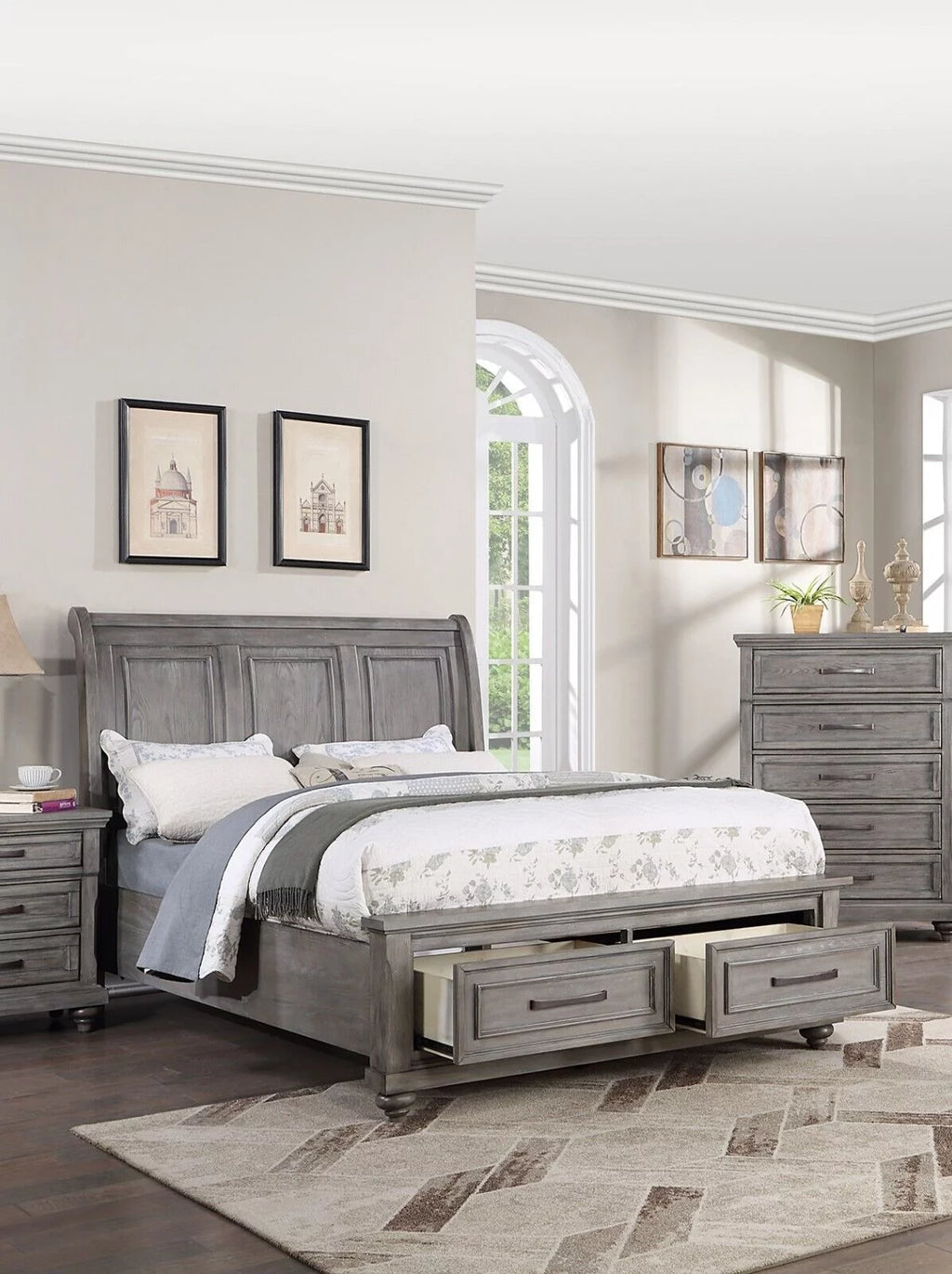 Queen Size Sleigh Bed with Drawers C661281