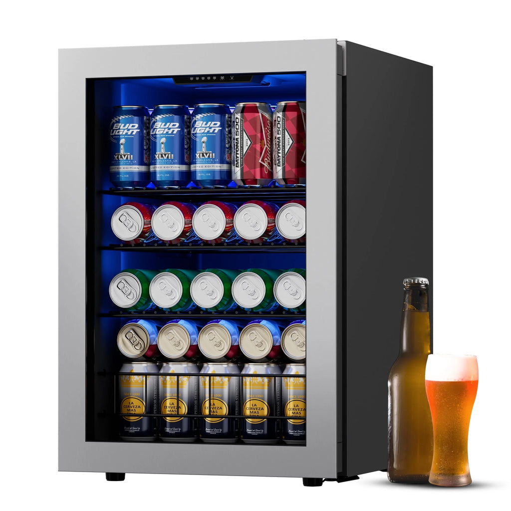 Beverage Refrigerator and Cooler 77 Can Mini Fridge with Glass Door N7273