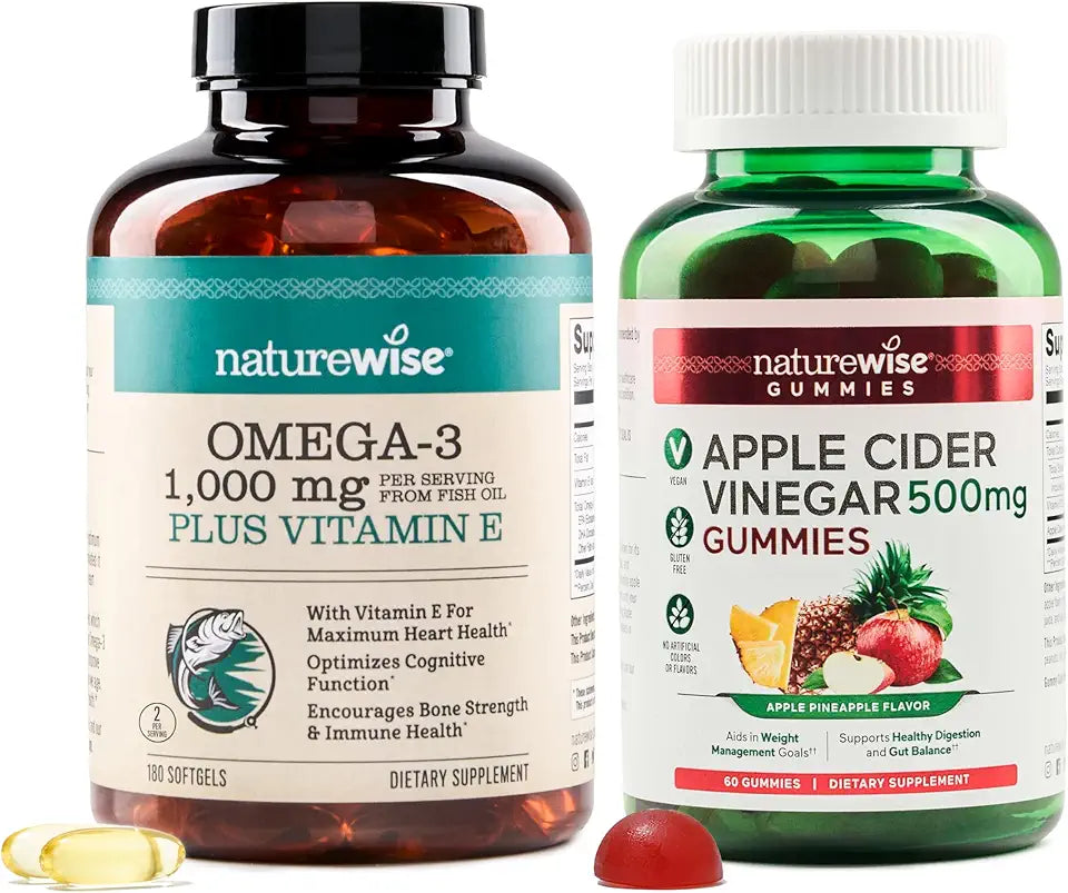 Omega-3 Fish Oil 1000mg 180-Count + Apple Cider Vinegar Gummies 500mg 60-Count T81863