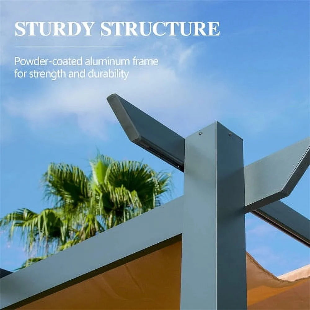 Beige Aluminum Retractable Pergola with Sun Shade Canopy D567468