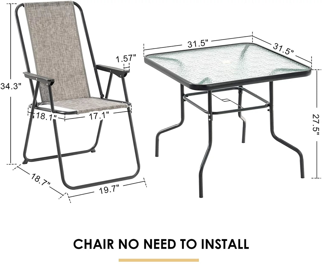 6 Pieces Outdoor Patio Dining Set with Glass Table, Umbrella and Set of 4 Chairs C185