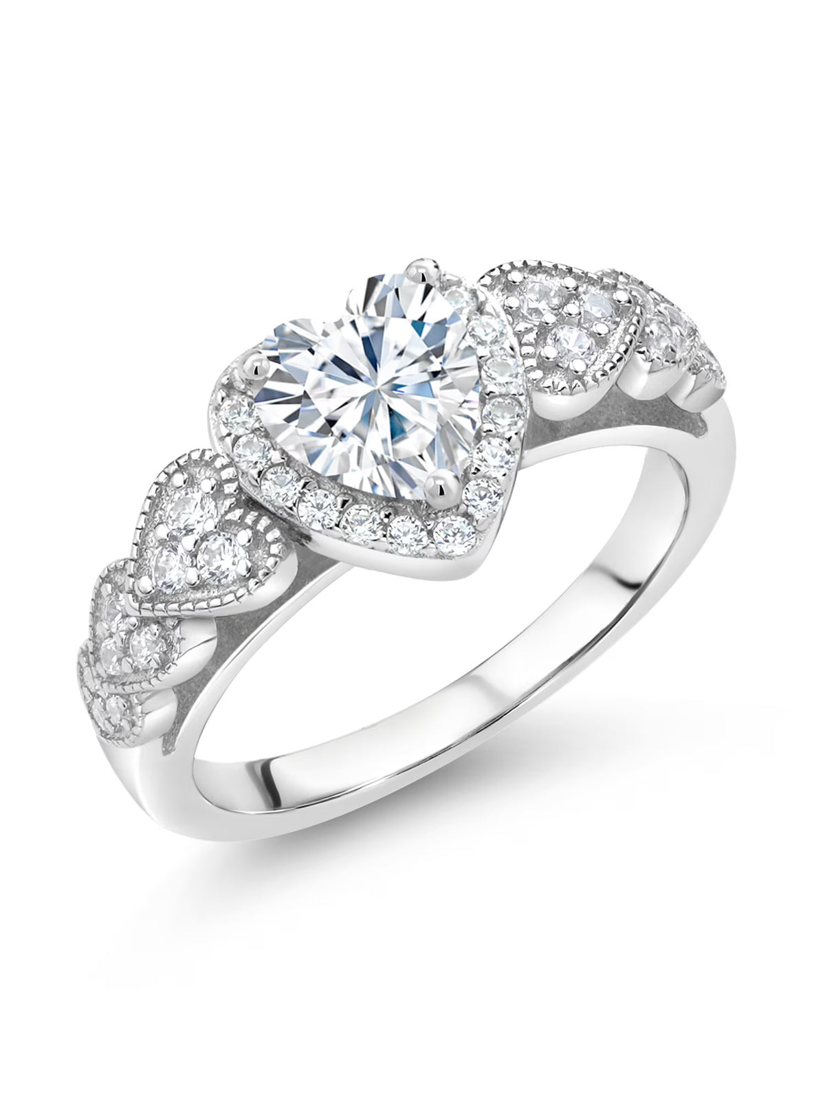 925 Sterling Silver White Moissanite Engagement Ring B68354