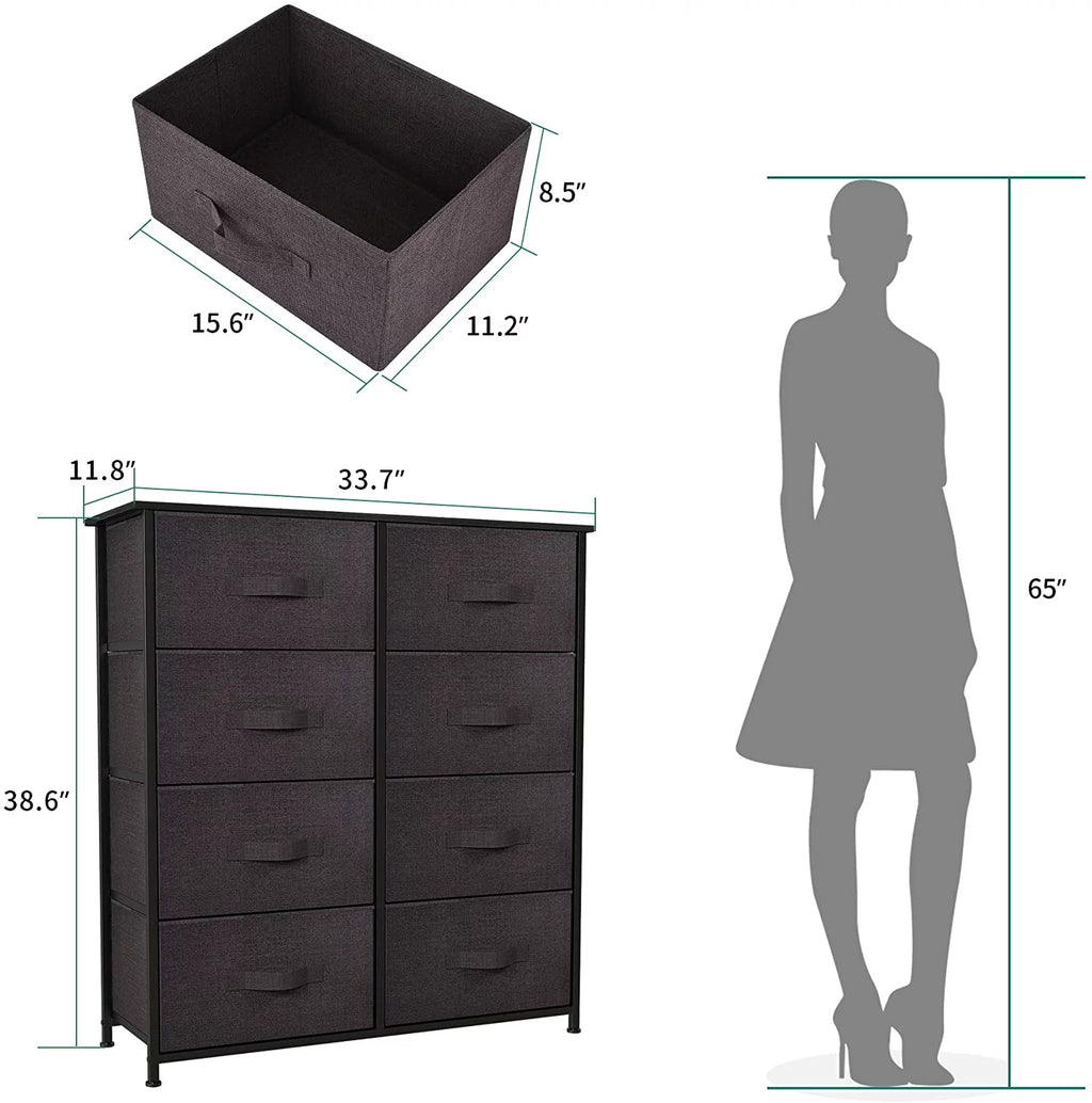 8 Drawer Fabric Dresser with Wooden Top Shelf U852