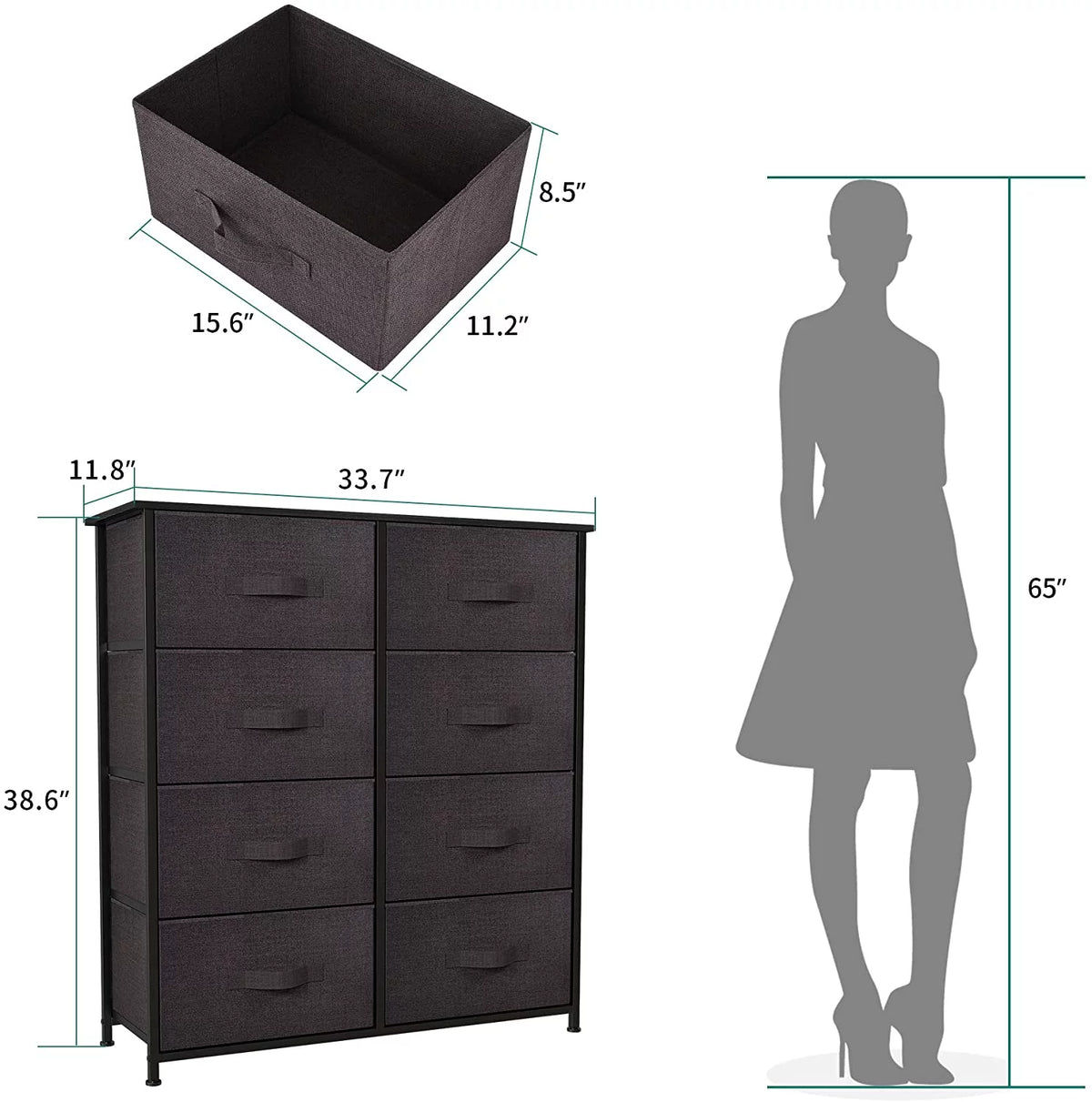 8 Drawer Fabric Dresser with Wooden Top Shelf U852