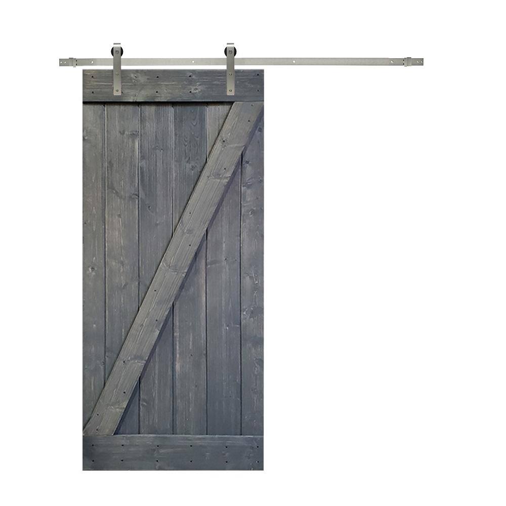 Gray Knotty Pine Wood Interior Sliding Barn Door with Hardware Kit Z513