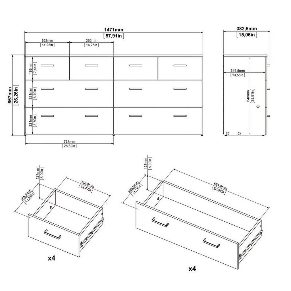Oak Structure White 8 Drawer Double Dresser Z84326