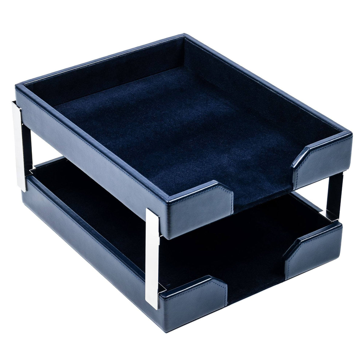 Navy Blue Bonded Leather Double Letter Trays M397147