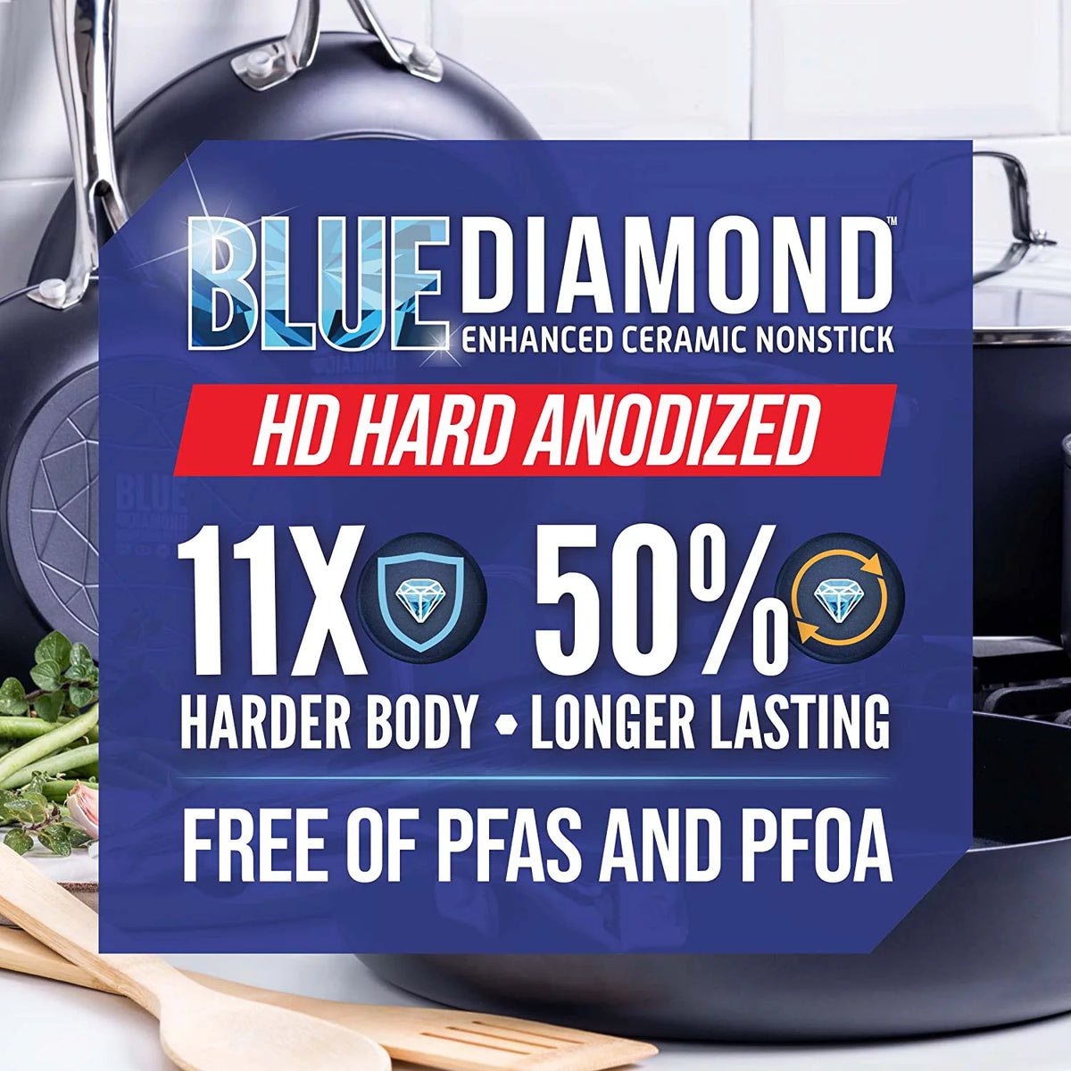 Blue Diamond Hard Anodized Ceramic Nonstick 10-Piece Cookware Set U896