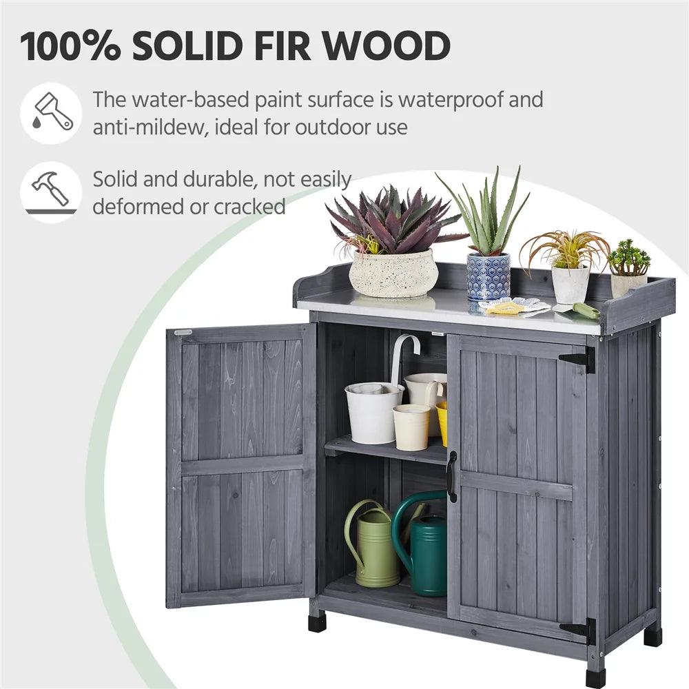 Wooden Garden Potting Bench Table with Cabinet V726