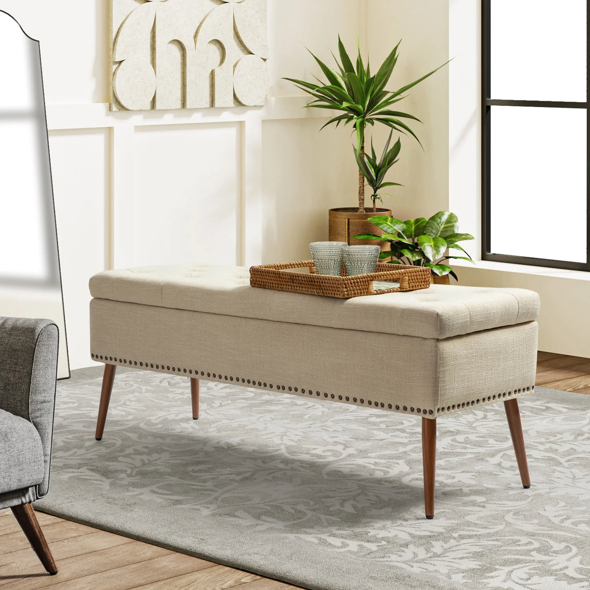 47" Upholstered Storage Bench Ottoman Q23289