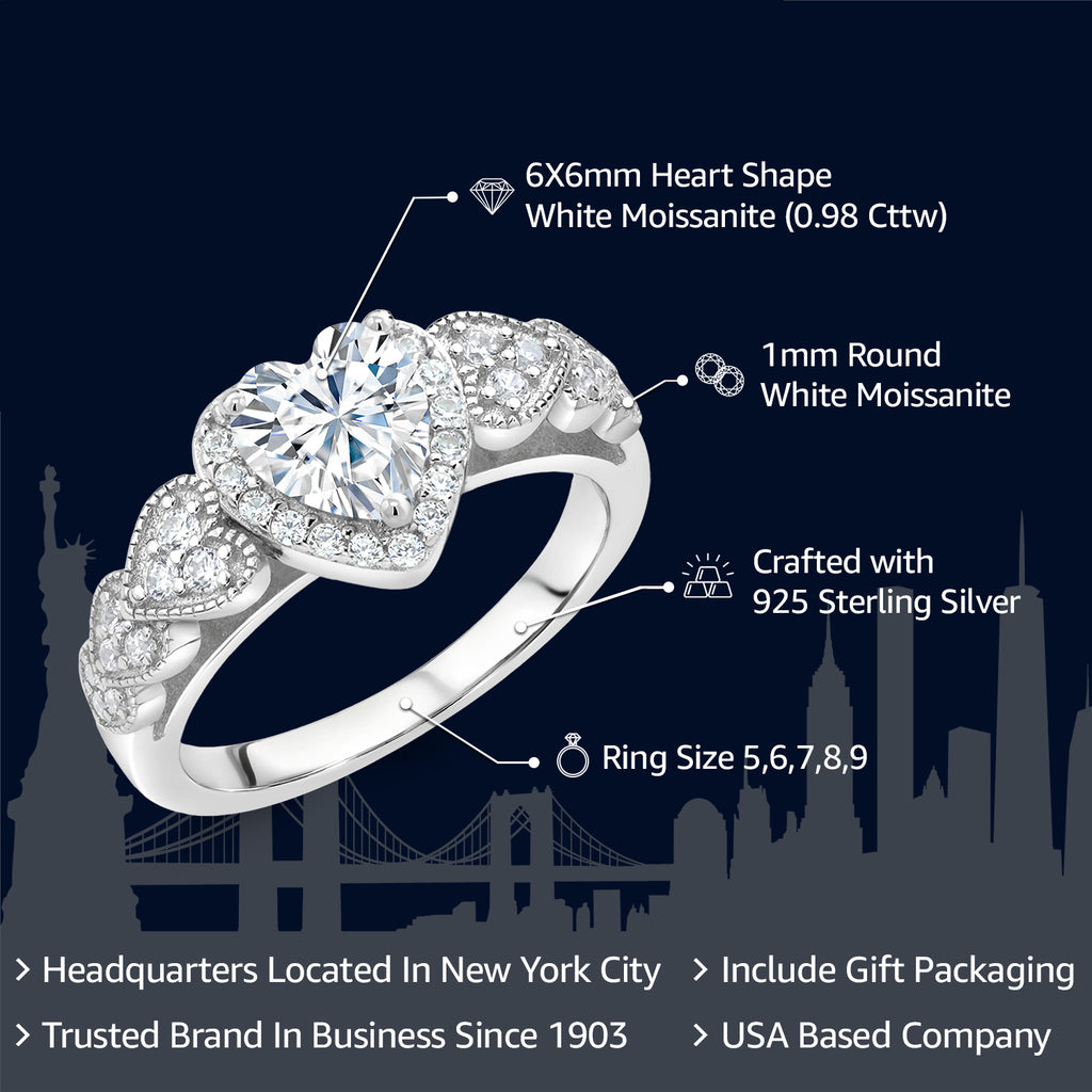925 Sterling Silver White Moissanite Engagement Ring B68354