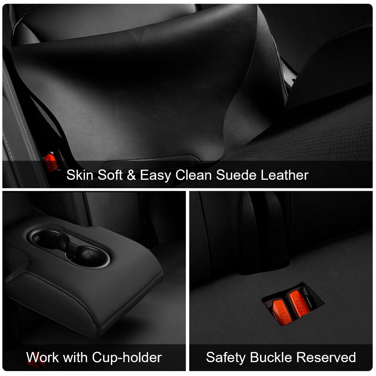 Black Suede Leather Seat Cover Cushions for Tesla Model 3 B669