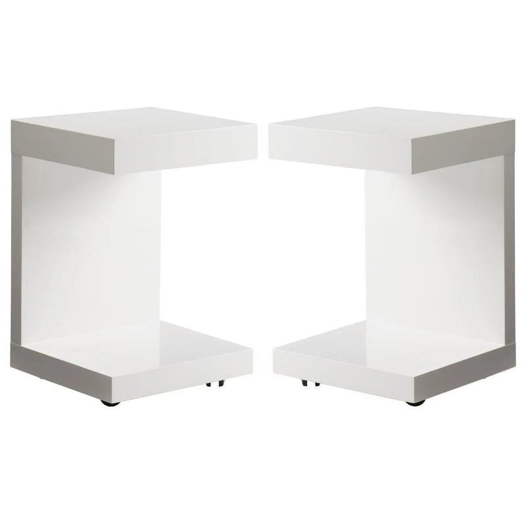 16" C-shaped End Table Set of 2 High Gloss White D8660