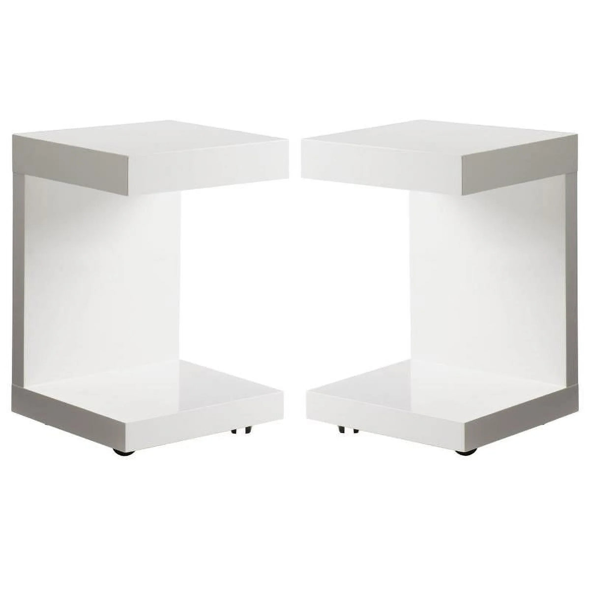 16" C-shaped End Table Set of 2 High Gloss White D8660