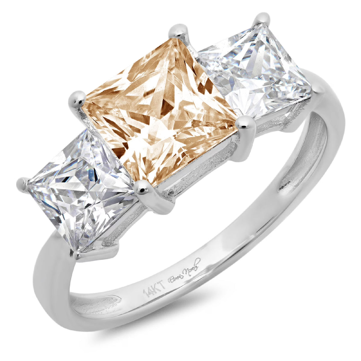 14k White Gold Princess Cut Moissanite 3 Stone Ring Size 4.5 W190904