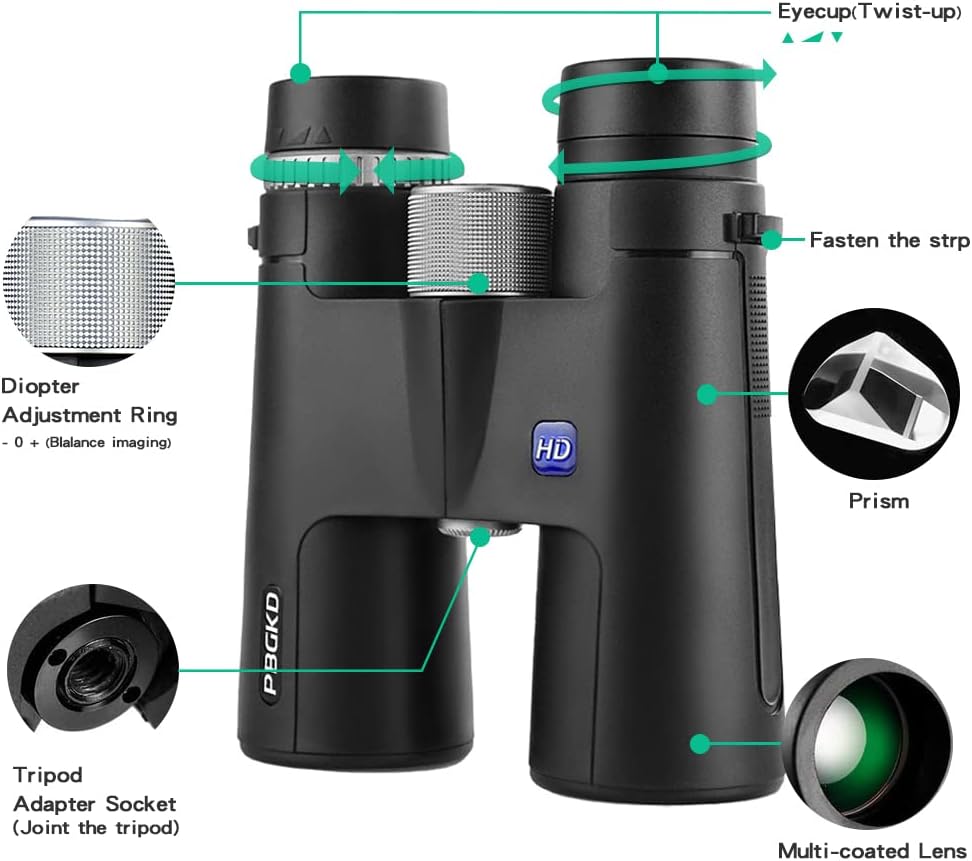 12x42 HD Roof Prism Waterproof Binoculars with Tripod Carrying Case Mobile Phone Clip Pack of 2 W962