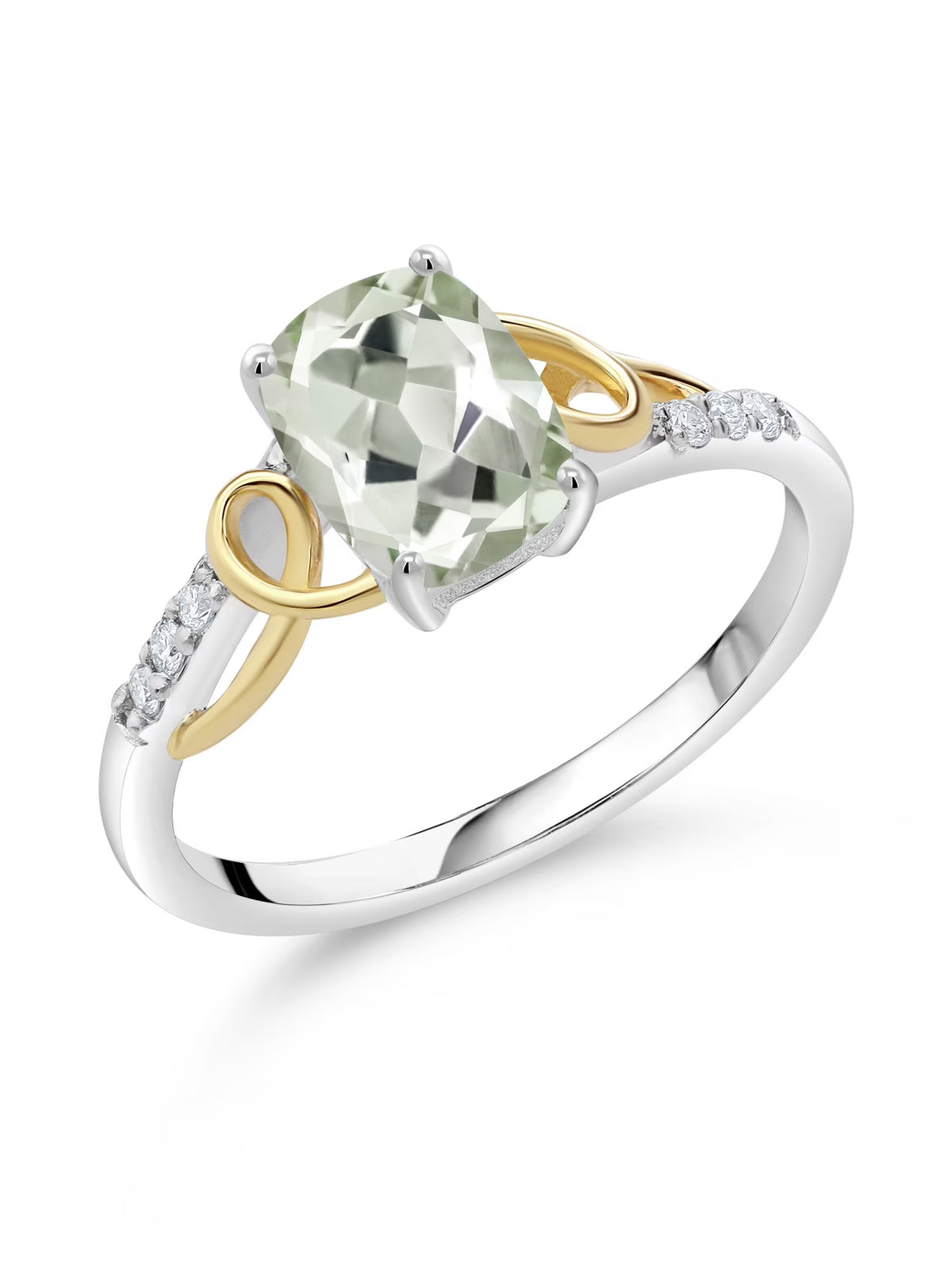 2 Tone 10K Yellow Gold and 925 Sterling Silver Green Prasiolite and White Lab Grown Diamond Ring D106831