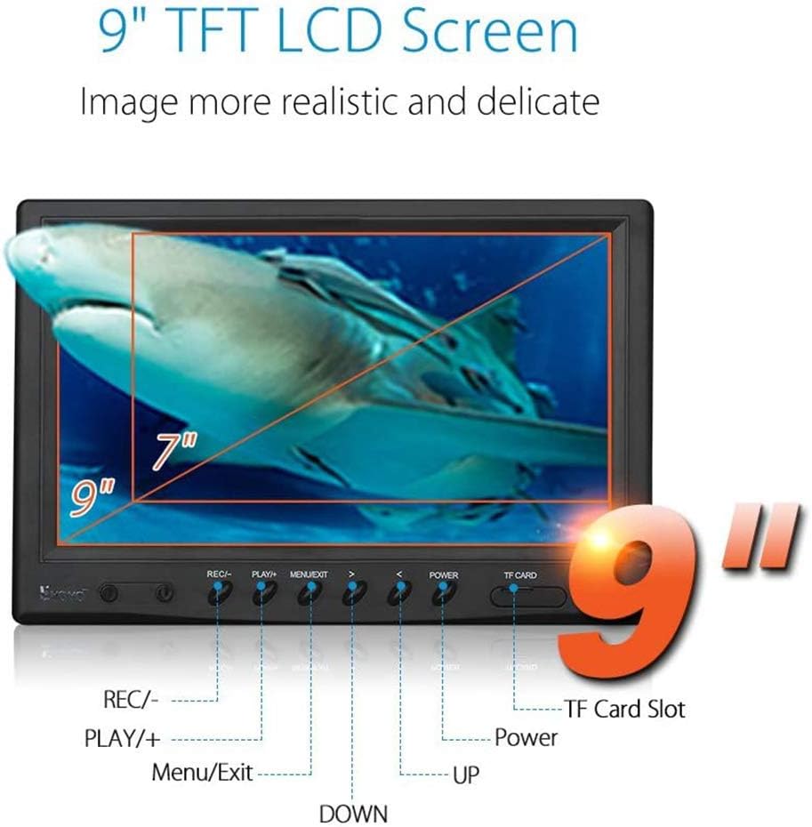 Portable 9 inch LCD Monitor Fish Finder 1000TVL Waterproof Underwater DVR Video Cam 15m Cable 12pcs IR Infrared Lights D15947