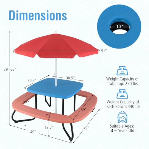 Kids Picnic Table and Chair Set with Umbrella B128843