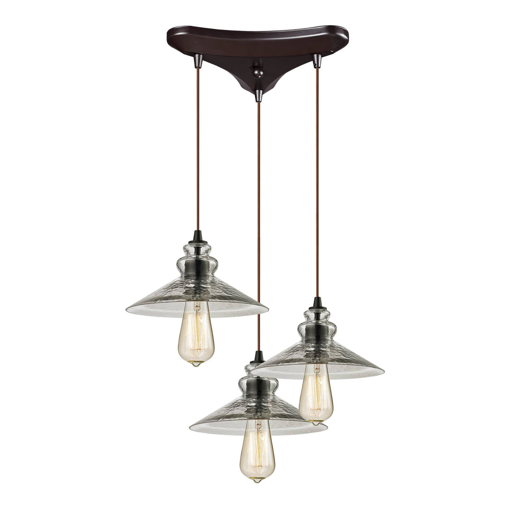 Hammered Glass 3 Light Pendant in Oil Rubbed Bronze L7749