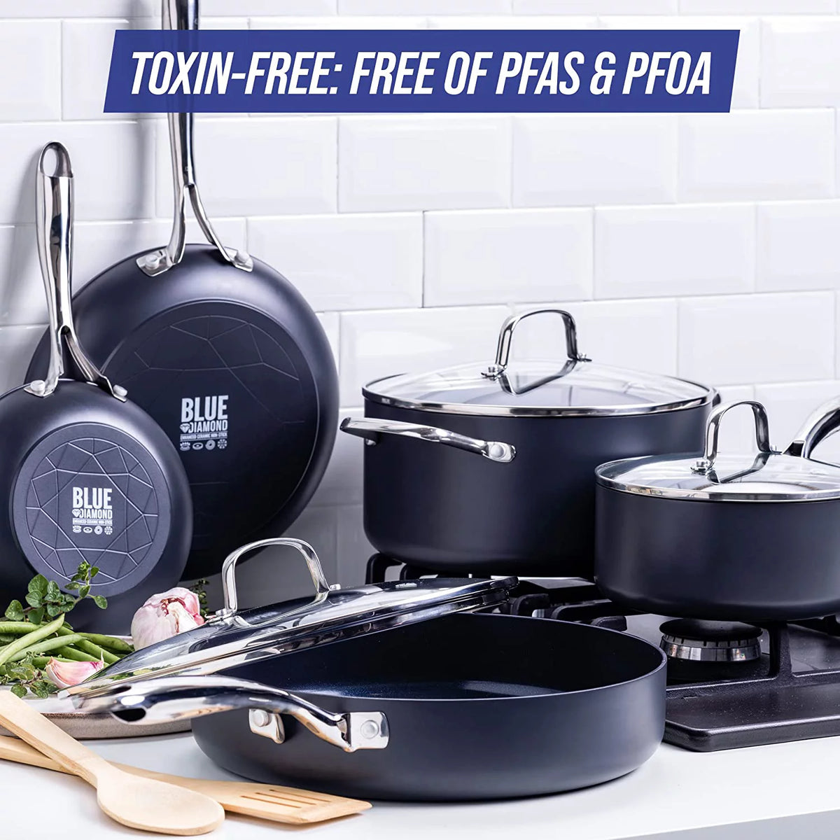 Blue Diamond Hard Anodized Ceramic Nonstick 10-Piece Cookware Set U896