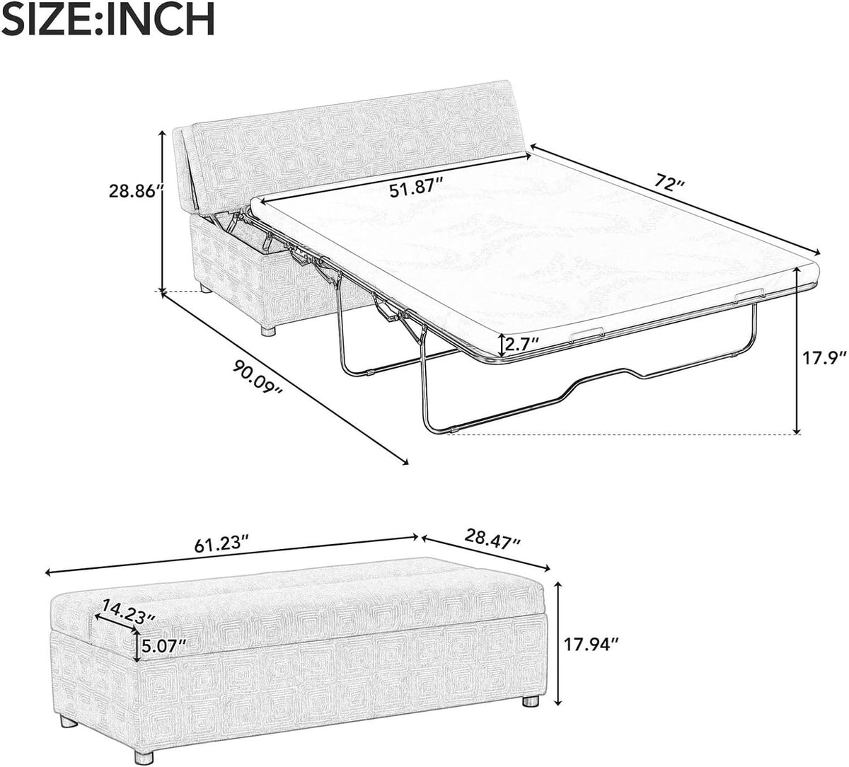 Full Size Folding Ottoman Bed with Mattress F497842