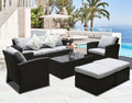 8 Pcs Wicker Patio Furniture Set with Coffee Table and Ottomans T12643