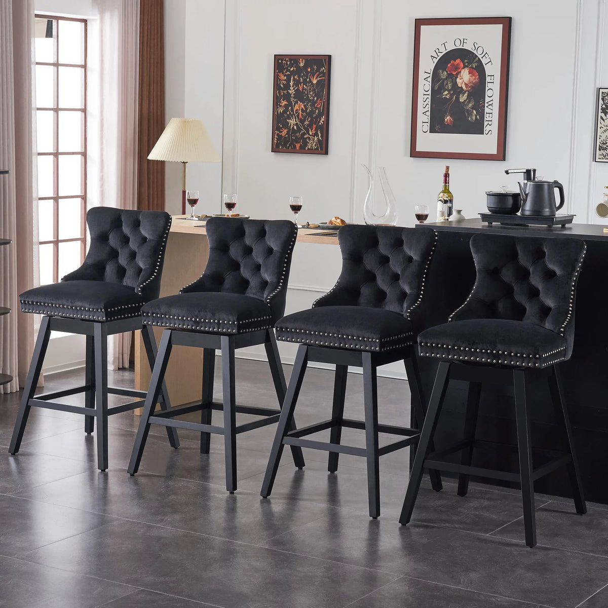 Velvet Swivel Bar Stools Set of 4 A59768