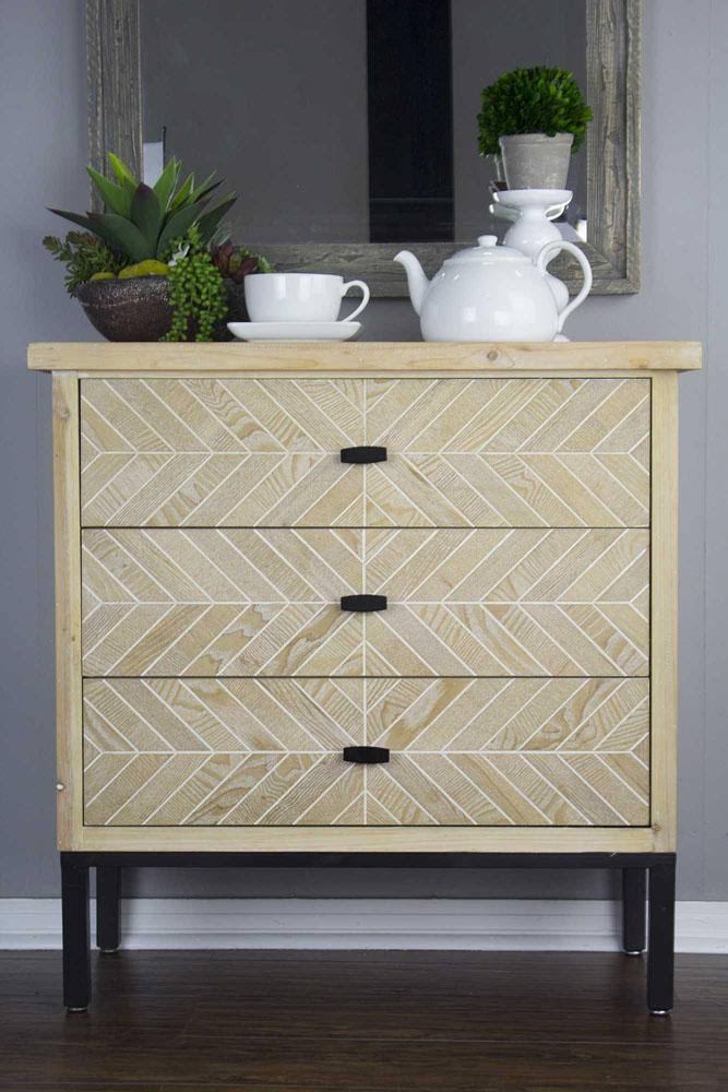 White 3-Drawer Parquet Accent Cabinet W188085