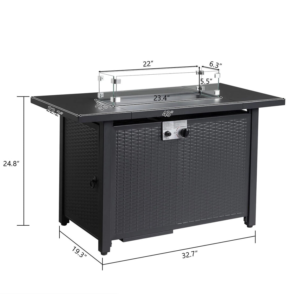 43'' Propane Fire Pit Table with Rain Cover and Wind Guard T846539