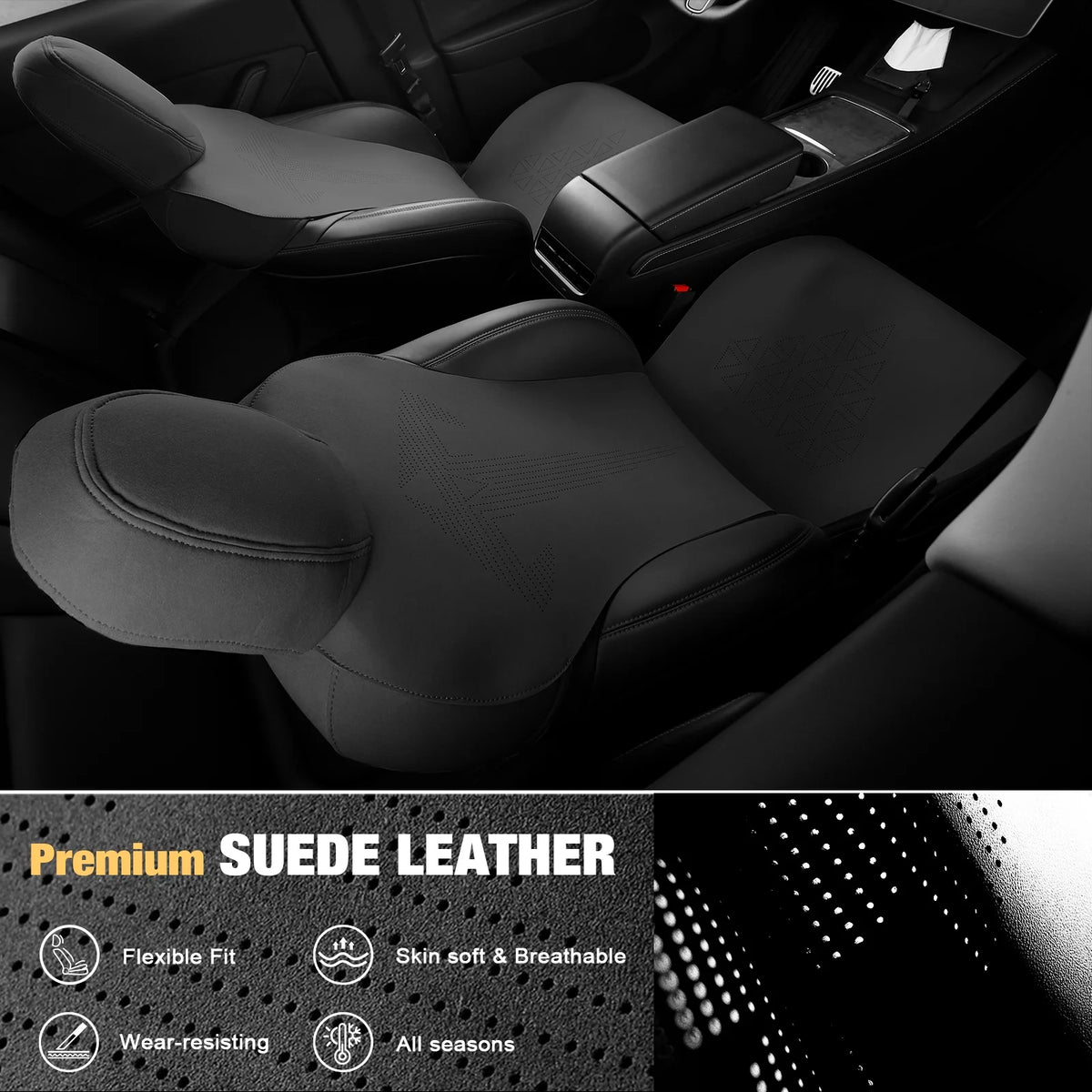 Black Suede Leather Seat Cover Cushions for Tesla Model 3 B669