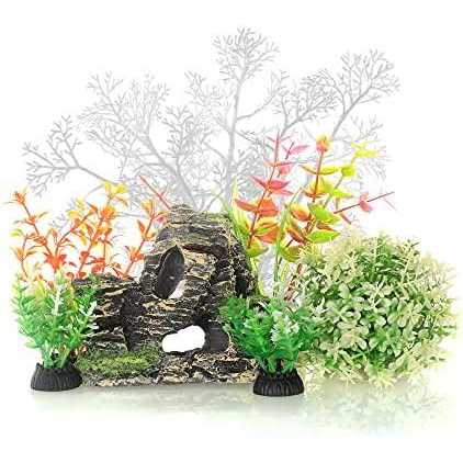 Plastic 7 Pieces Artificial Fish Tank Decor Set T5887