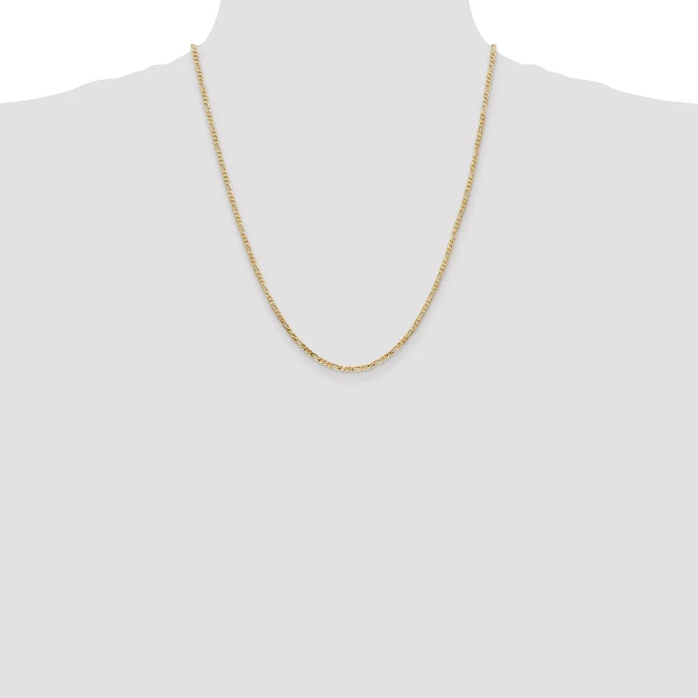 14kt Yellow Gold Flat Figaro Chain 22 inch Lobster Clasp N210