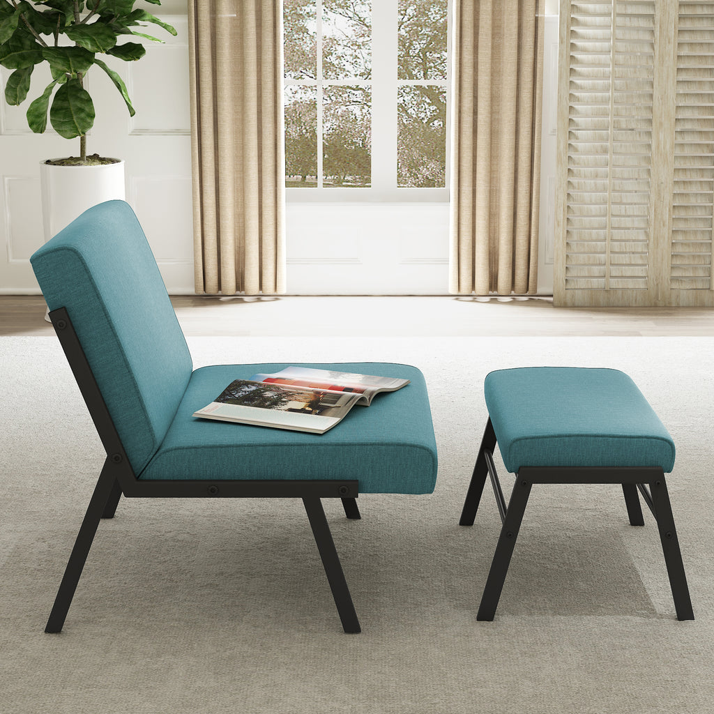 Green Linen Accent Chair with Ottoman S773725