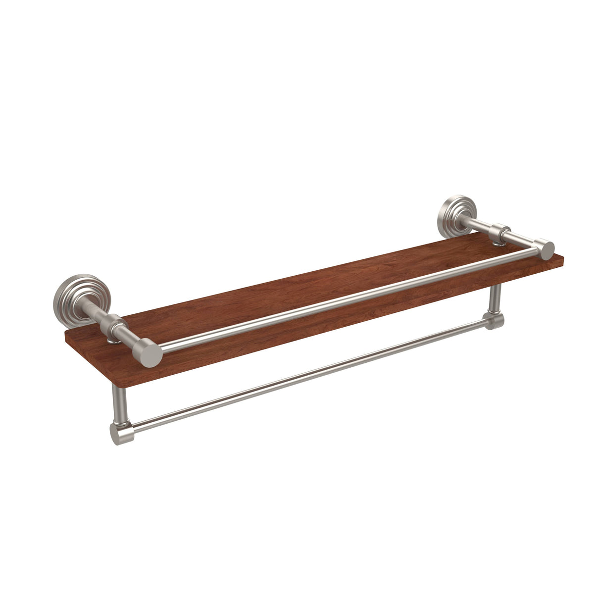 Satin Nickel Ironwood Shelf with Gallery Rail and Towel Bar T4611