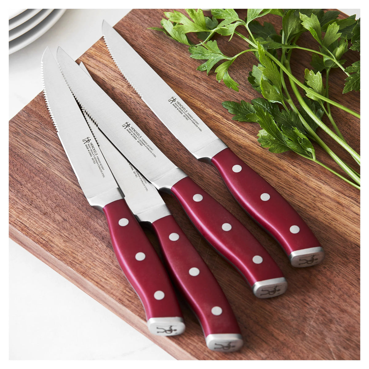 4pc Steak Knife Set with Red Handles Z710269