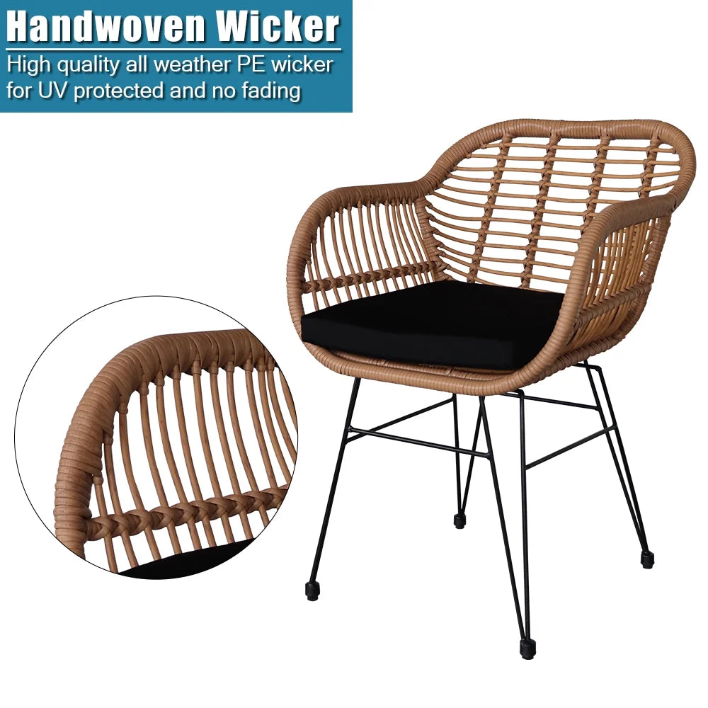 3 Piece Wicker Patio Conversation Set with Glass Side Table and Cushioned Chairs V867969