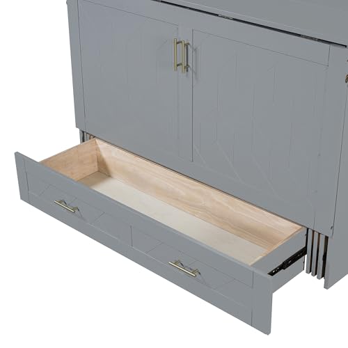 Queen Size Murphy Wall Bed with USB Charging Station and Storage Drawer N1750