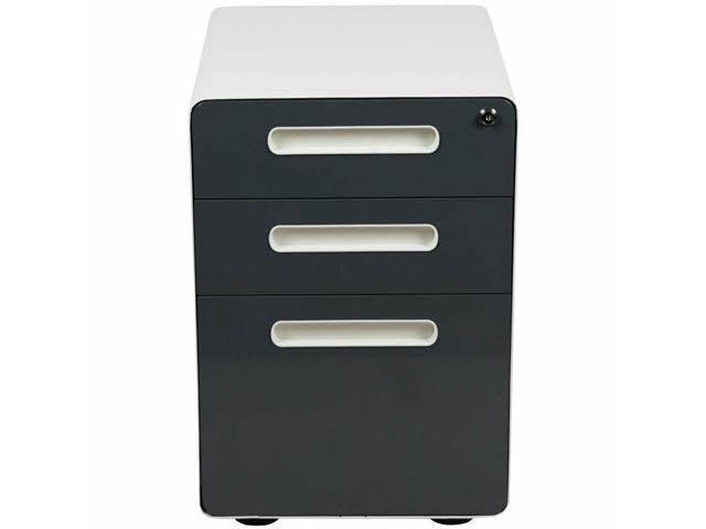3 Drawer Mobile File Cabinet in White and Charcoal P788