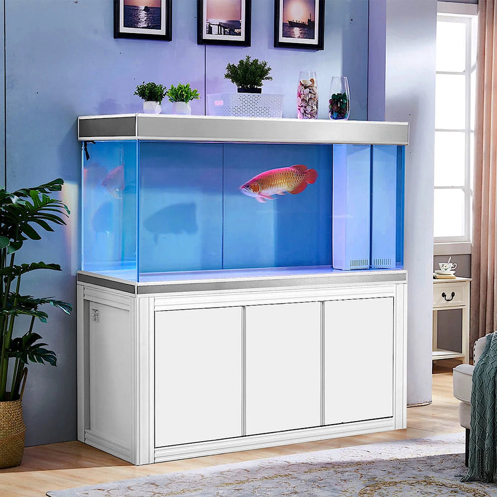 200 Gallon Tempered Glass All-in-one Aquarium White and Silver W449615