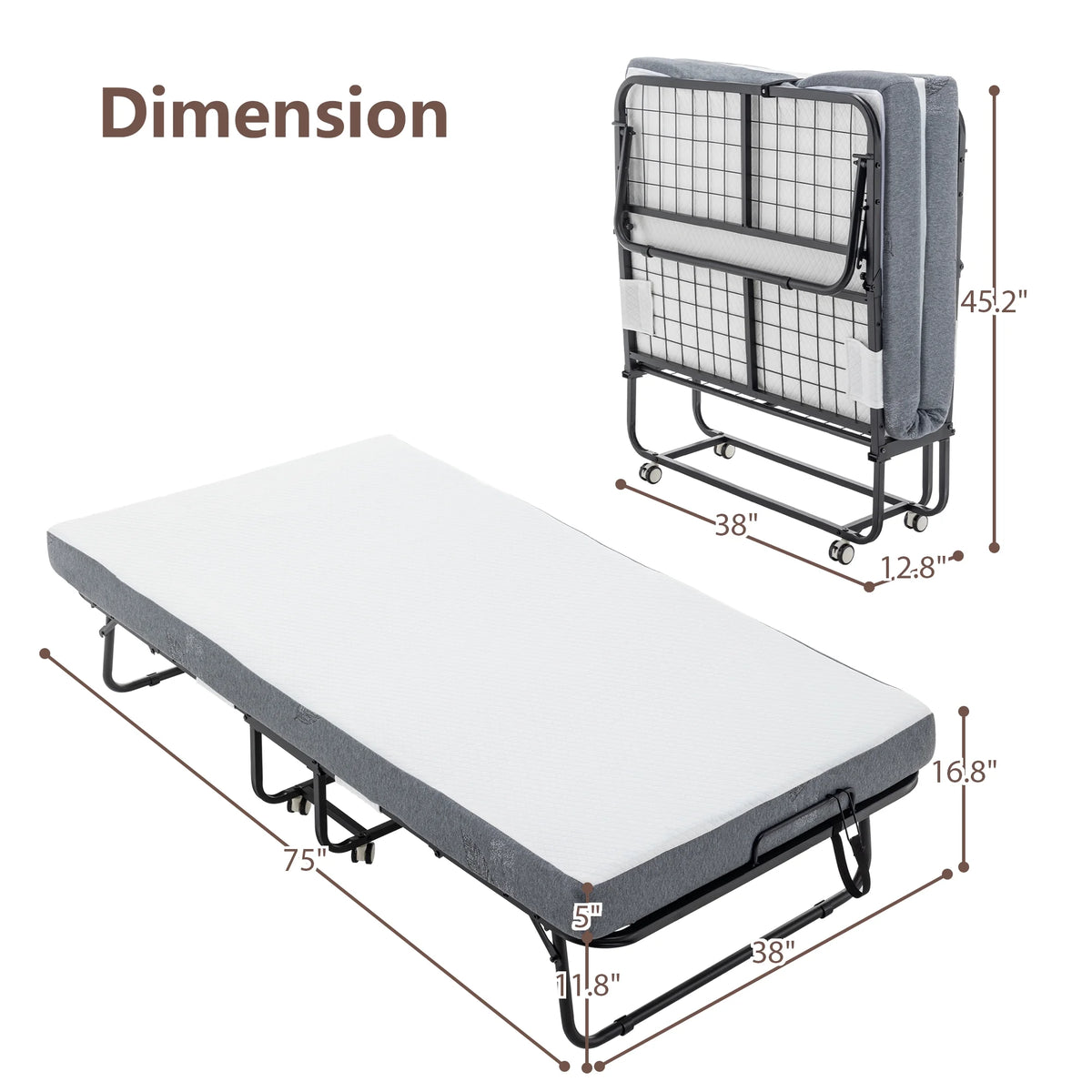 Folding Bed with Memory Foam Mattress Metal Frame I391