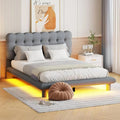 Gray Velvet Upholstered Platform Bed Frame with LED J9236